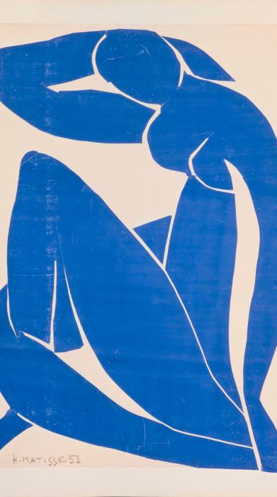 Nu Bleu II d'Henri Matisse (Papiers gouachés, découpés et collés sur papier marouflé sur toile)