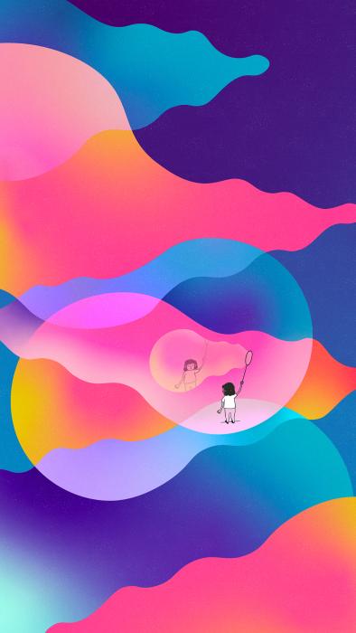 Visuel de l'exposition présentant un enfant dans une bulle