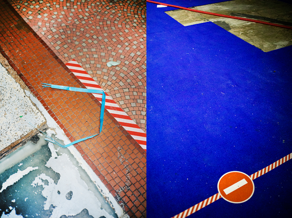 Détails du sol du Grand Palais, tons bleus et rouges