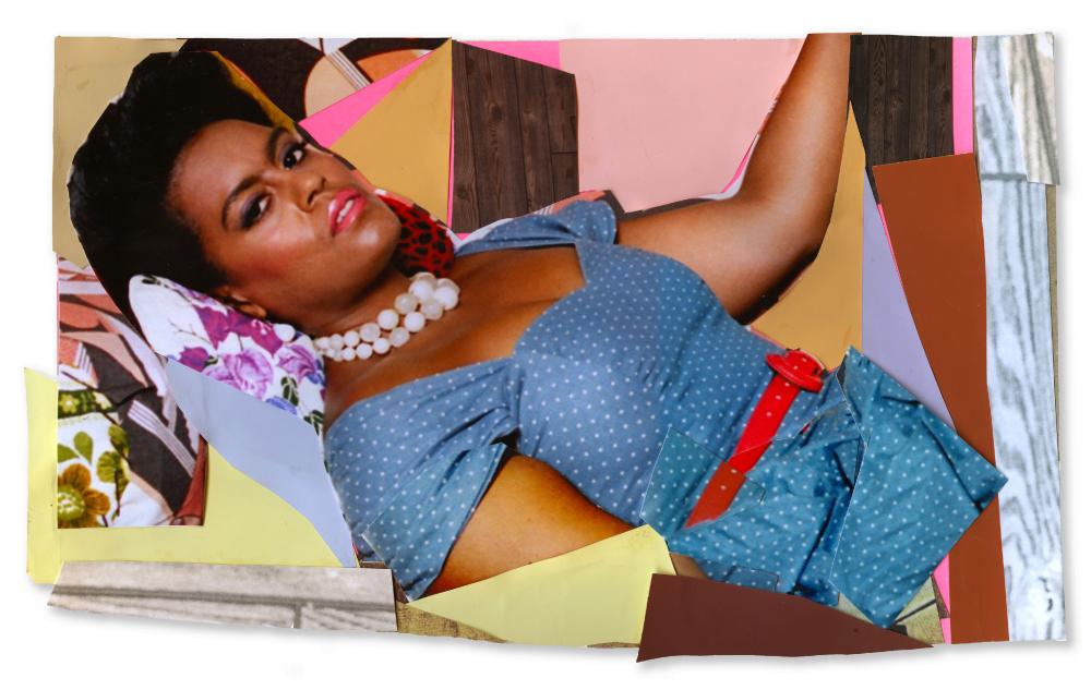 Collage, une femme noire entourée de couleurs