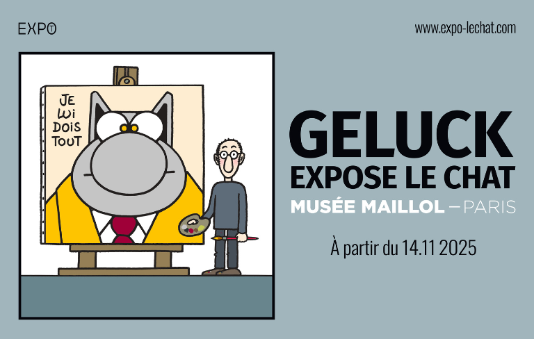 Affiche de l'exposition "Gelluck expose Le Chat" au musée Maillol