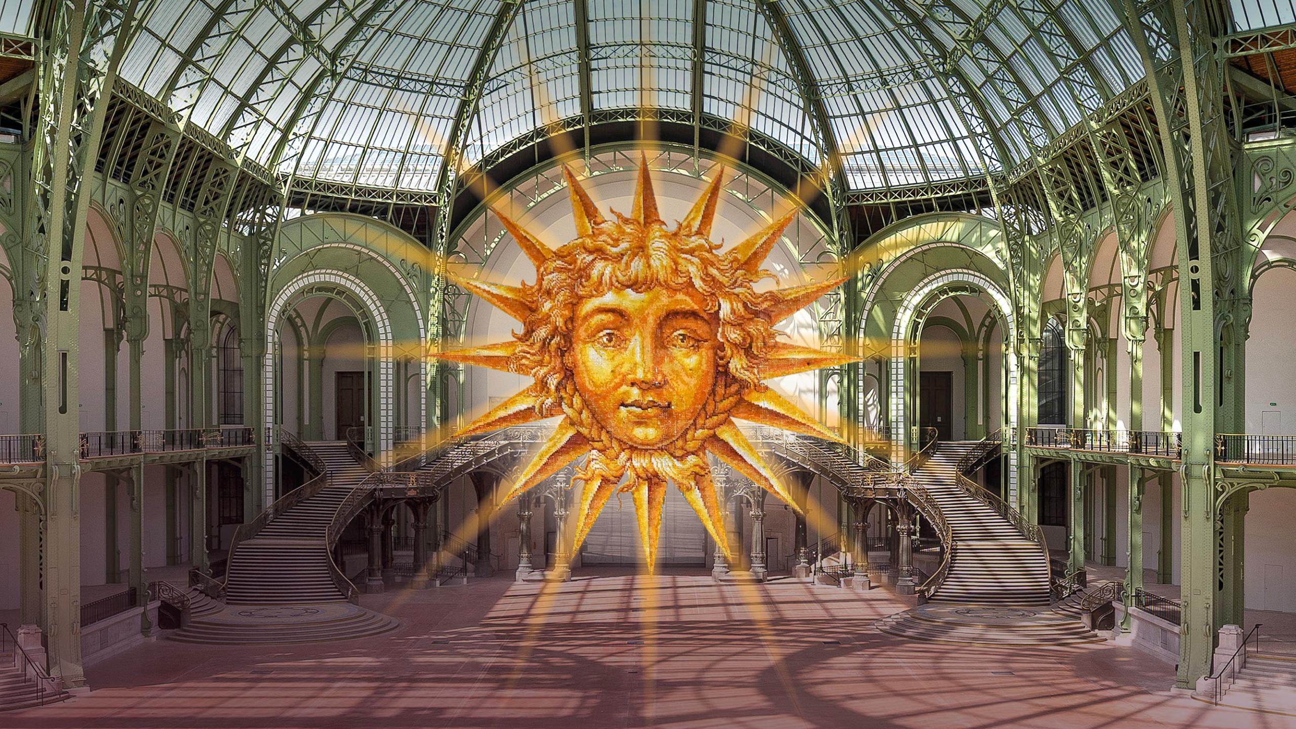 Vue de la Nef du Grand Palais avec un soleil issu des motifs des tapis