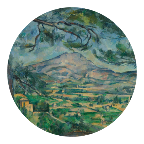 Image d'une œuvre de Cezanne d'un paysage et d'une montagne