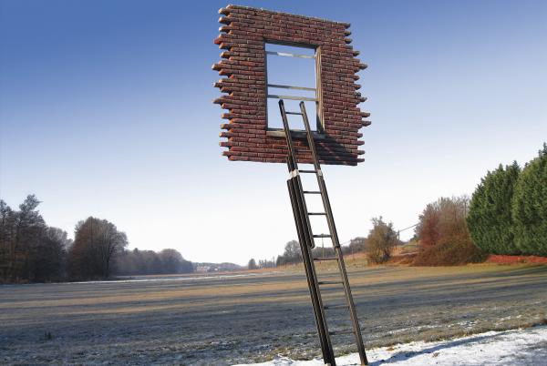 Une échelle avec une fenêtre suspendue 