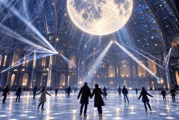 Image représentant la Nef illuminée pendant la patinoire