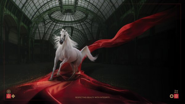 Visuel 3D mettant en scène un cheval arabe sous la verrière du Grand Palais