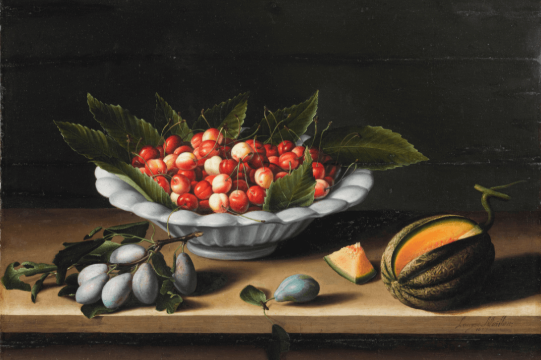 Coupe de cerises, prunes et melon, Louise Moïllon (1610-1696)