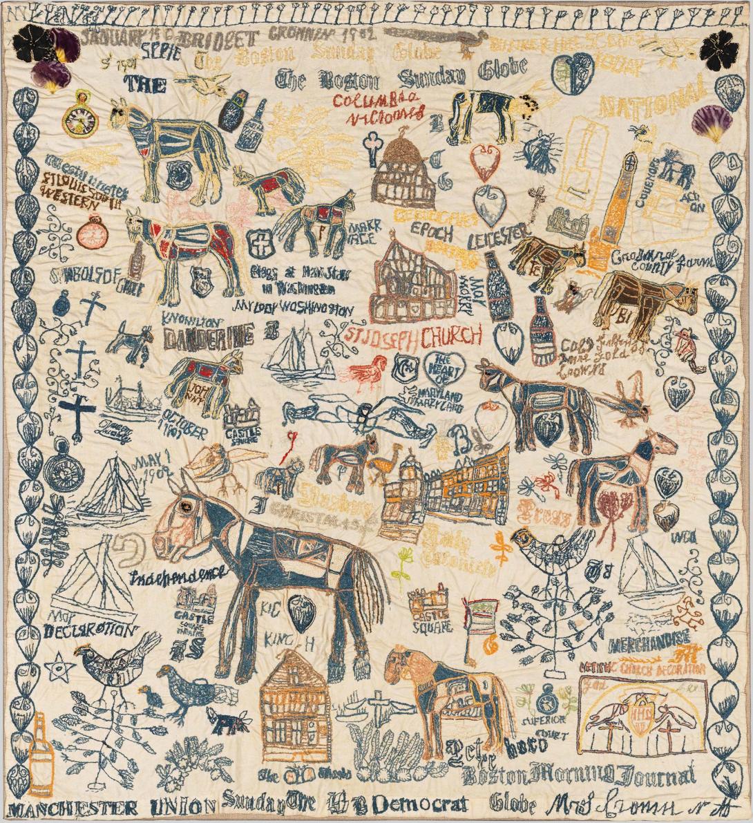 Bridget Cronnin  Sans titre  1902 Broderie de coton composée de fils, perles, pétales