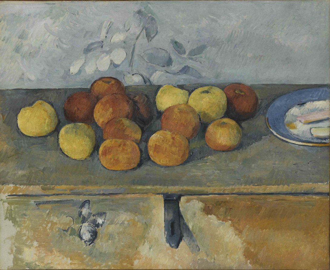 Visuel de l'œuvre Pommes et biscuits faisant figurer des pommes sur une table
