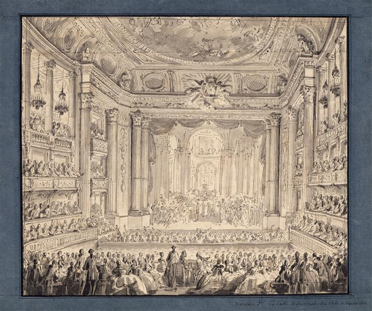 "Vue de l'Opéra royal de Versailles, 23 mai 1770. Dessin de  Moreau Jean-Michel, le Jeune (1741-1814)"