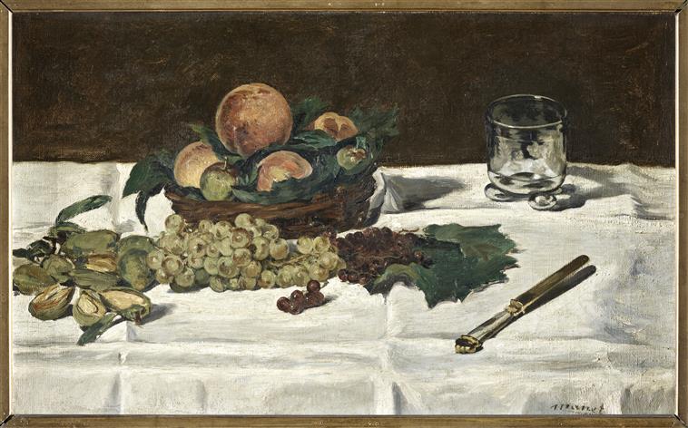 Edouard Manet, 1864, « Nature morte: fruits sur une table », huile sur toile, Paris, musée d'Orsay, Photo (C) RMN-Grand Palais (musée d'Orsay) / Hervé Lewandowski