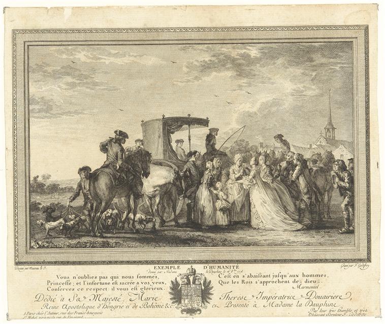 "Le trait d'humanité de Madame la Dauphine" Moreau Jean-Michel, le Jeune (1741-1814) Godefroy François (1743-1819) Versailles, châteaux de Versailles et de Trianon